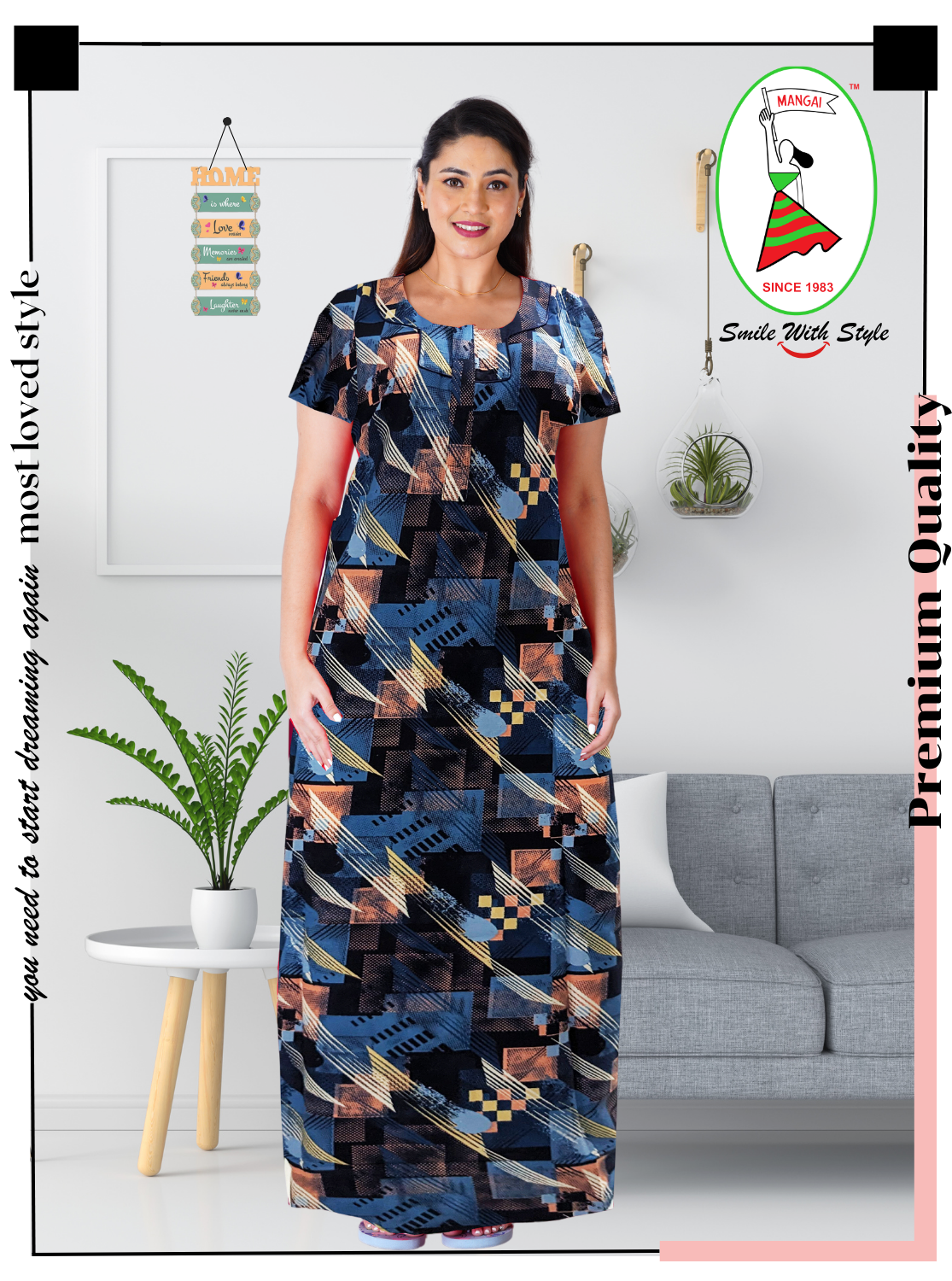 MANGAI New Regular Fit Cotton Printed Nighties - All Over Printed Stylish Nightwear for Stylish Women | Side Cut Pocket | Beautiful Nighties for Stylish Women's | Colorful Printed Cotton Nighties (LDM)