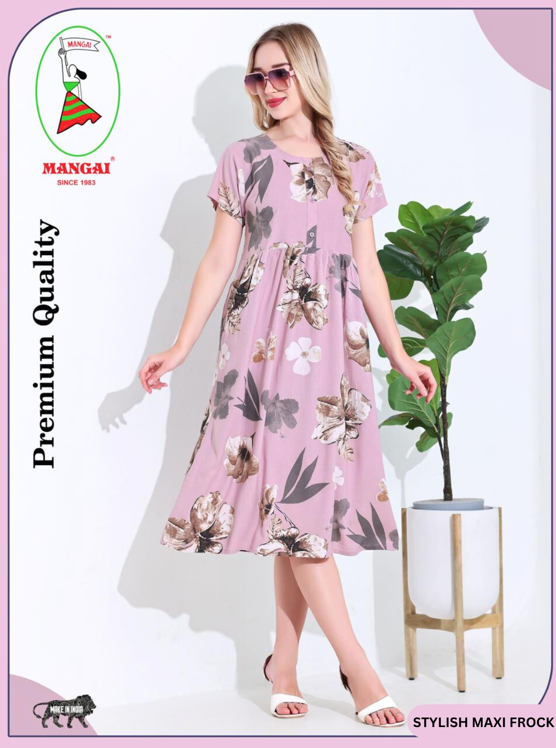 Rayon MAXI FROCK Model Nighties | Regular Sleeve's | Round Neck & Side Pocket | Pleated Frock MAXI Style | Trendy Collection's for Stylish Women's & Teenage Girl's (FRK-H)