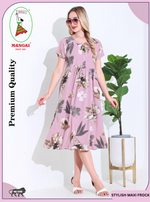 Rayon MAXI FROCK Model Nighties | Regular Sleeve's | Round Neck & Side Pocket | Pleated Frock MAXI Style | Trendy Collection's for Stylish Women's & Teenage Girl's (FRK-H)