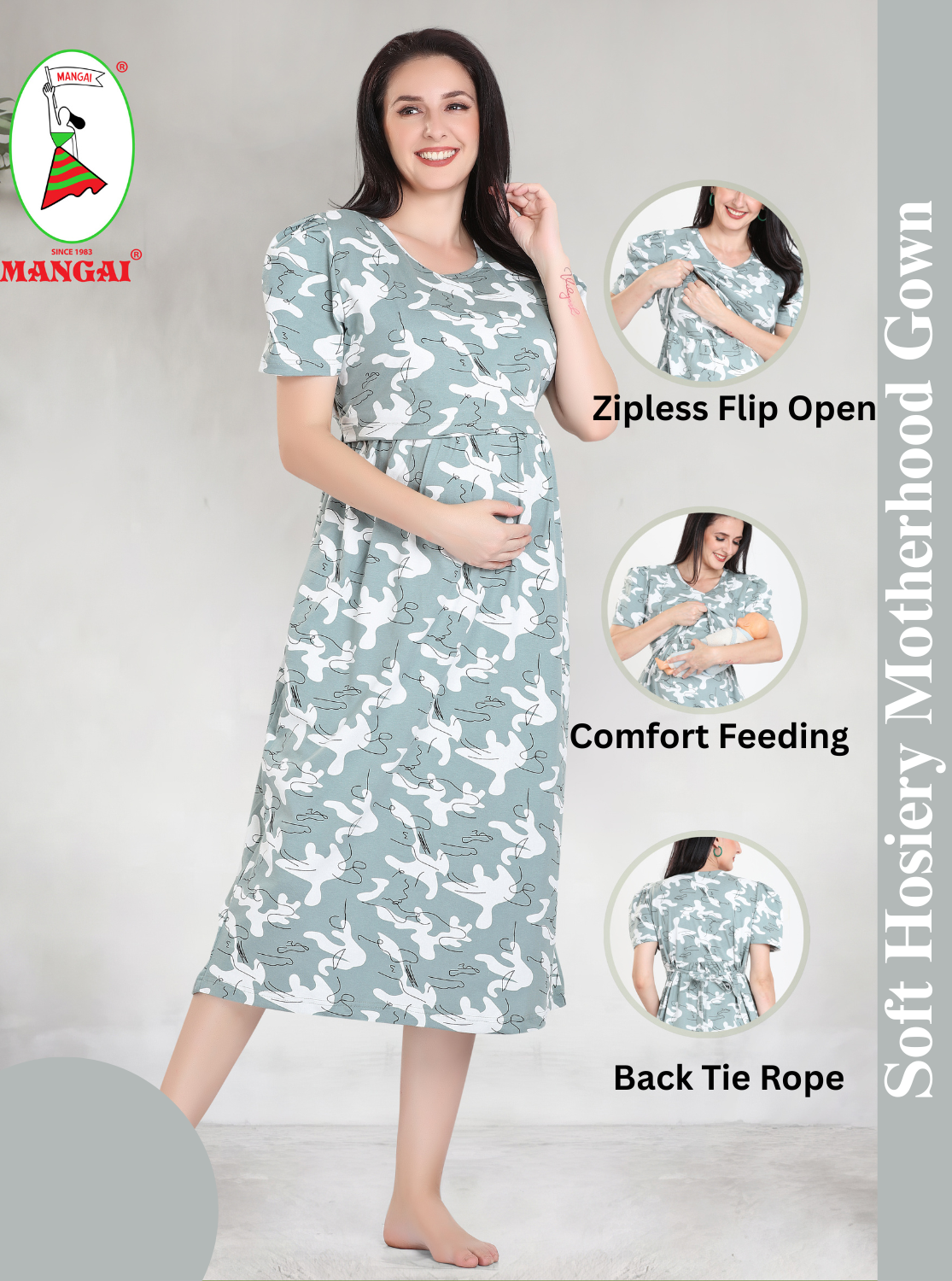 New HOSIERY Cotton Zipless Feeding Wear | Fancy Sleeve with Round Neck | Flap Open Zipless Feeding wear for Pregnancy Women (MHG)