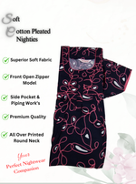 MANGAI Premium Cotton Printed Pleated Model Half Sleeve 3XL Size Nighties - Fancy Neck | With Side Pocket |Shrinkage Free Nighties | Trendy Collection's for Stylish Women's (3PZZ)