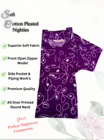 MANGAI Premium Cotton Printed Pleated Model Half Sleeve 3XL Size Nighties - Fancy Neck | With Side Pocket |Shrinkage Free Nighties | Trendy Collection's for Stylish Women's (3PZZ)