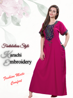 MANGAI Premium KARACHI Embroidery Nighties | Beautiful Embroidery Design's | Branded Quality | Half Sleeve | Regular Model | Stylish Nightdress for Women (KEM)