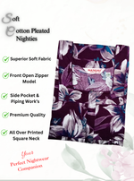 MANGAI Premium Cotton Printed Pleated Model Half Sleeve 3XL Size Nighties - Fancy Neck | With Side Pocket |Shrinkage Free Nighties | Trendy Collection's for Stylish Women's (3PZZ)