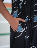 Navy Abstract Loop Print Rayon Front Zipper Feeding Full Frock with Layer Sleeve - Mangai Nighties