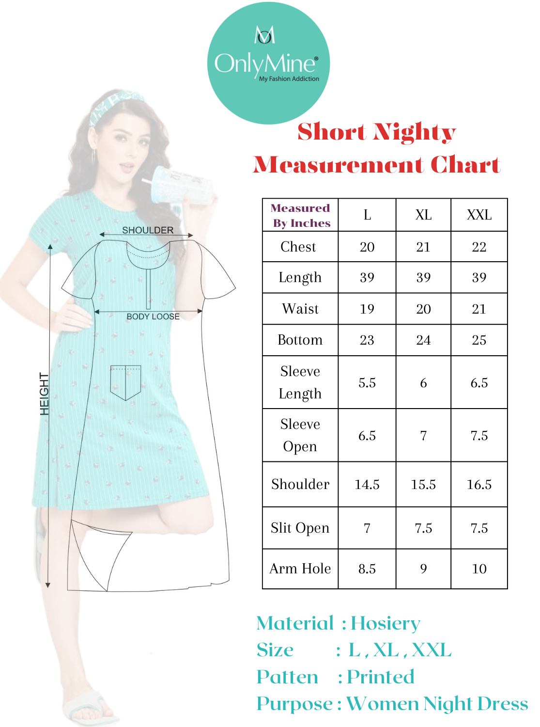 Newly Arrived ONLY MINE Premium HOSIERY Short Nighty | Ankle Length | Prettiest Collection's for Stylish Women's