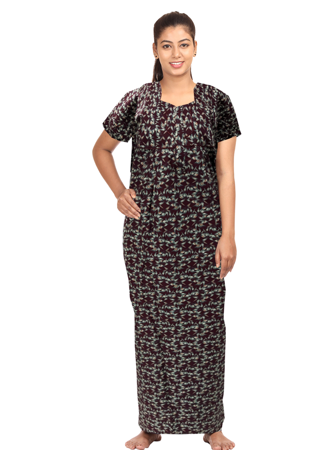 MANGAI Printed Cotton PLEATED Model 3XL Size Nighties - Fancy Neck | With Side Pocket |Shrinkage Free Nighties | Trendy Collection's for Trendy Women's