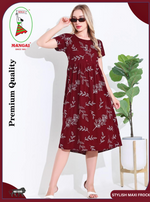 Rayon MAXI FROCK Model Nighties | Regular Sleeve's | Round Neck & Side Pocket | Pleated Frock MAXI Style | Trendy Collection's for Stylish Women's & Teenage Girl's (FRK-H)