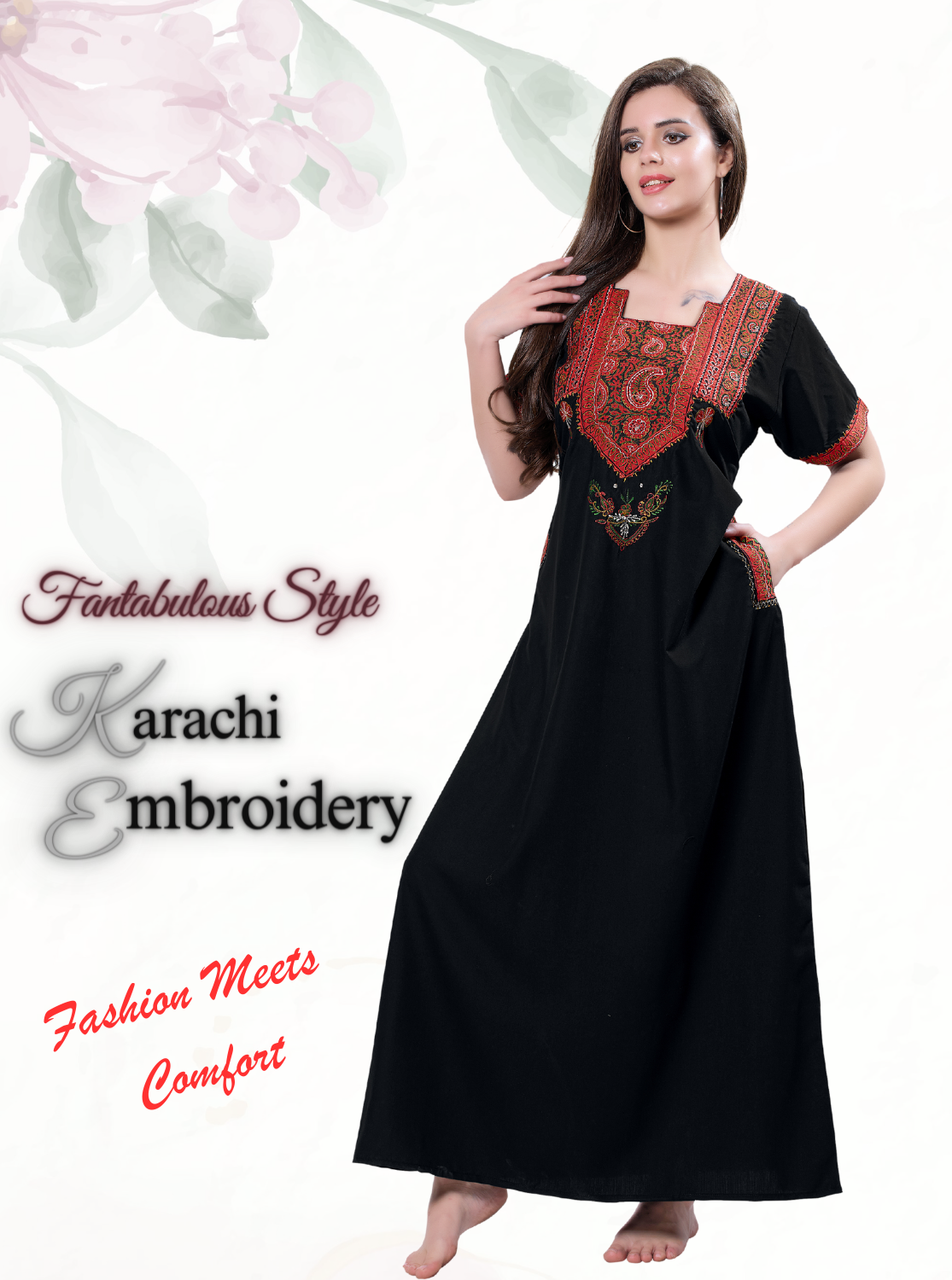 MANGAI Premium KARACHI Embroidery Nighties | Beautiful Embroidery Design's | Branded Quality | Half Sleeve | Regular Model | Stylish Nightdress for Women