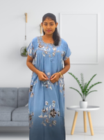 MANGAI Alpine Premium Embroidery Work Nighty for Women | Zipless Pleated Model | Beautiful Printed Design | Comfortable Premium Nightwear (CMC)