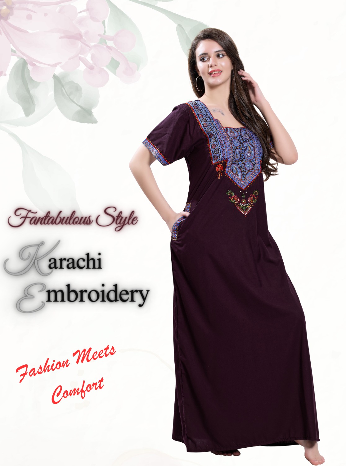 MANGAI Premium KARACHI Embroidery Nighties | Beautiful Embroidery Design's | Branded Quality | Half Sleeve | Regular Model | Stylish Nightdress for Women
