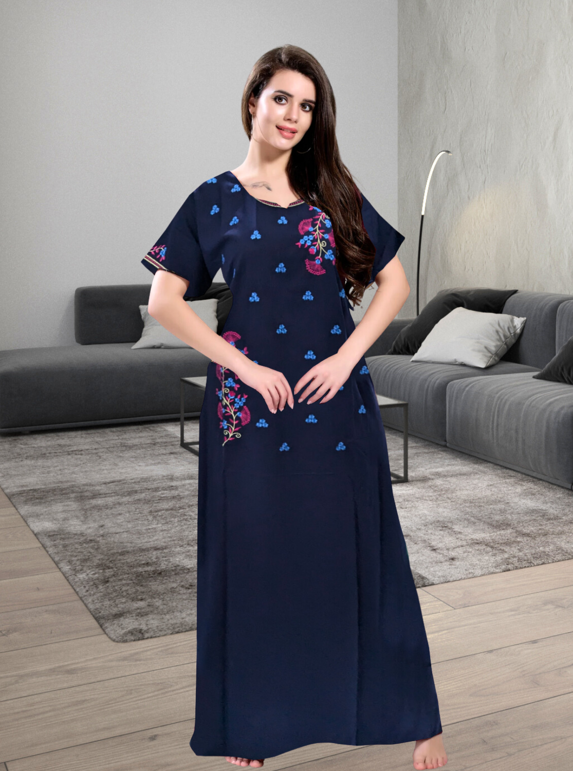 Stylish Embroidery Nightgown | Superior Quality Bizzy - Lizzy Nighty | Plain Pattern with Beautiful Embroidery Work's | Updated Collection's (CPL)