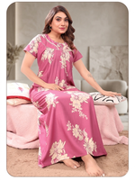 Women's Floral Rayon Pleated Nighty – Elegant Nightwear with Sweetheart Yoke & Side Pocket Nighty