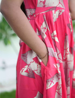 Rayon Abstract Geometric Print Maxi Frock with Back Tie - Mangai Nighties