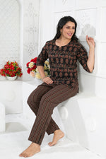 MANGAI Premium Cotton Printed Night Suits | Stylish Print's All Over | Top & Bottom Set | 3/4 Sleeve | Trendy Night Suits for Stylish Women's (CNS)