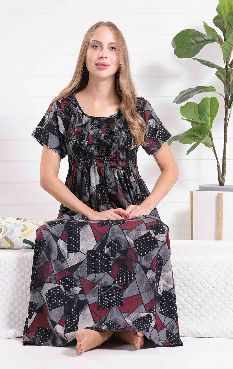 New Arrivals ALPINE Smokey Nighty | Beautiful Pleated Design | Side Pocket | Stylish Nighty for Trendy Women's | Your Perfect Nightwear Collection's (ALS)