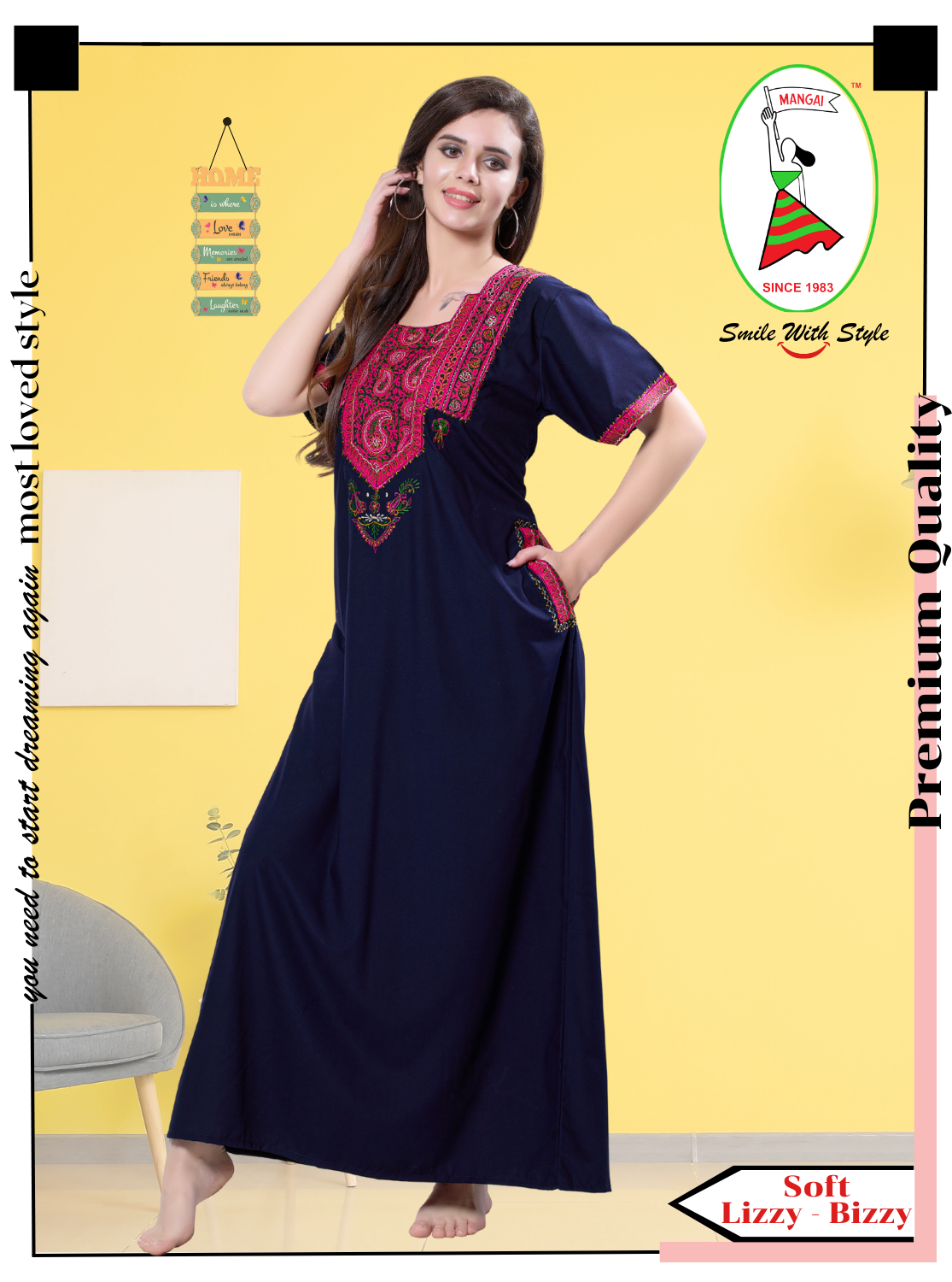 MANGAI Premium KARACHI Embroidery Nighties | Beautiful Embroidery Design's | Branded Quality | Half Sleeve | Regular Model | Stylish Nightdress for Women (KEM)