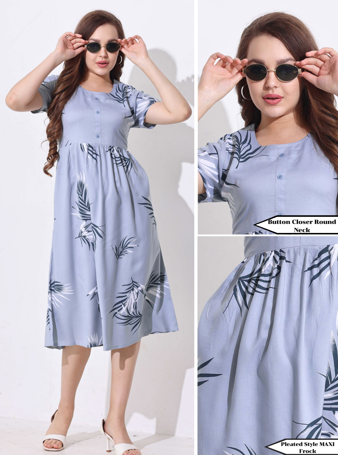 Rayon MAXI FROCK Model Nighties | Regular Sleeve's | Round Neck & Side Pocket | Pleated Frock MAXI Style | Trendy Collection's for Stylish Women's & Teenage Girl's (FRK-H)