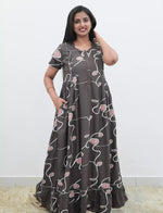 Navy Abstract Loop Print Rayon Front Zipper Feeding Full Frock with Layer Sleeve - Mangai Nighties