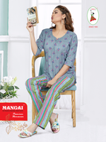 MANGAI Premium Cotton Printed Cambric Night Suits | Stylish Print's All Over | Top & Bottom Set | 3/4 Sleeve | Trendy Night Suits for Stylish Women's (CMNS)