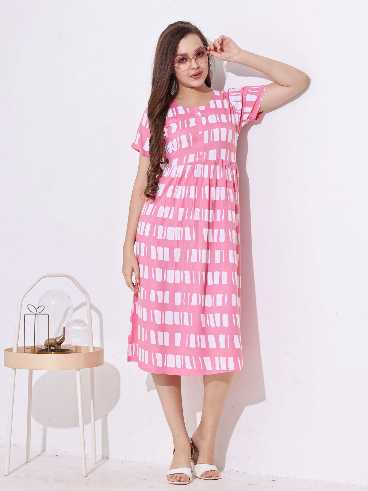 Rayon MAXI FROCK Model Nighties | Regular Sleeve's | Round Neck & Side Pocket | Pleated Frock MAXI Style | Trendy Collection's for Stylish Women's & Teenage Girl's (FRK-H)