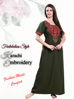 MANGAI Premium KARACHI Embroidery Nighties | Beautiful Embroidery Design's | Branded Quality | Half Sleeve | Regular Model | Stylish Nightdress for Women (KEM)