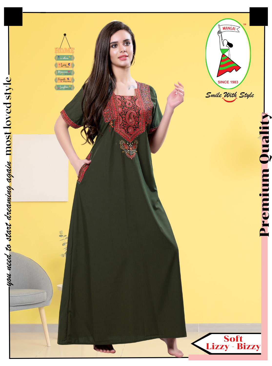 MANGAI Premium KARACHI Embroidery Nighties | Beautiful Embroidery Design's | Branded Quality | Half Sleeve | Regular Model | Stylish Nightdress for Women (KEM)