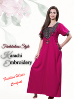 MANGAI Premium KARACHI Embroidery Nighties | Beautiful Embroidery Design's | Branded Quality | Half Sleeve | Regular Model | Stylish Nightdress for Women (KEM)