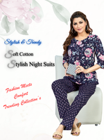 MANGAI Premium Cotton Printed Cambric Night Suits | Stylish Print's All Over | Top & Bottom Set | 3/4 Sleeve | Trendy Night Suits for Stylish Women's (CMNS)