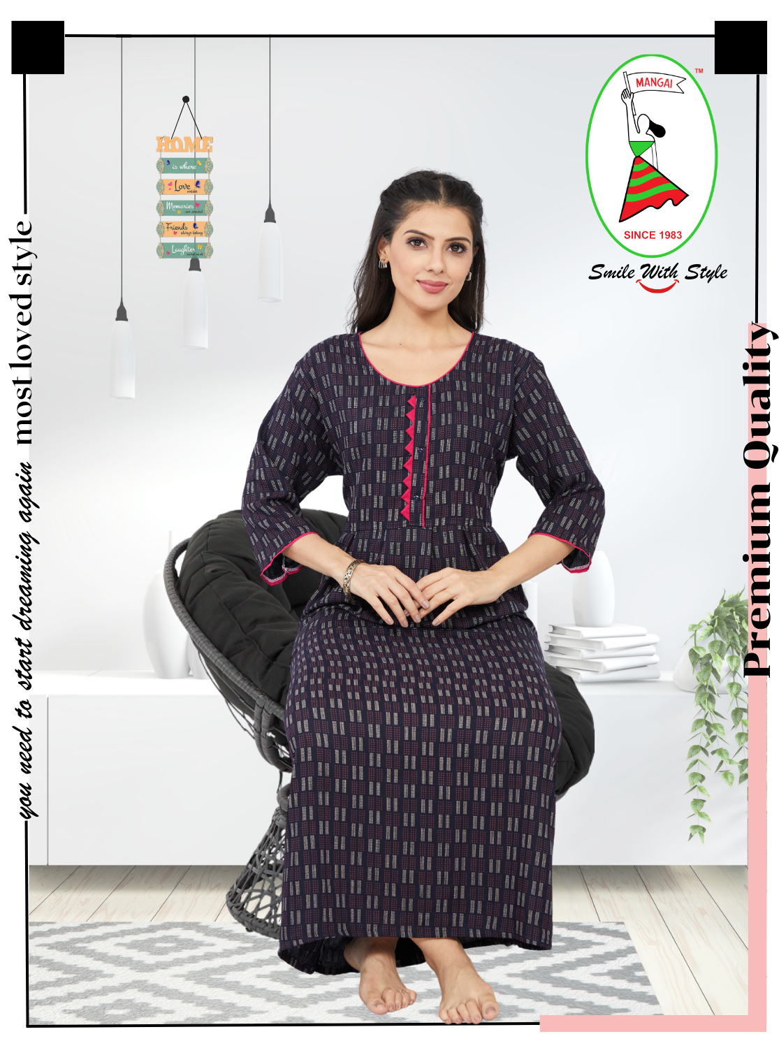 New MANGAI Premium Alpine KURTI Style | Beautiful Stylish KURTI Model | Side Pocket | 3/4 Sleeve | Perfect Nightwear Collection's for Trendy Women's