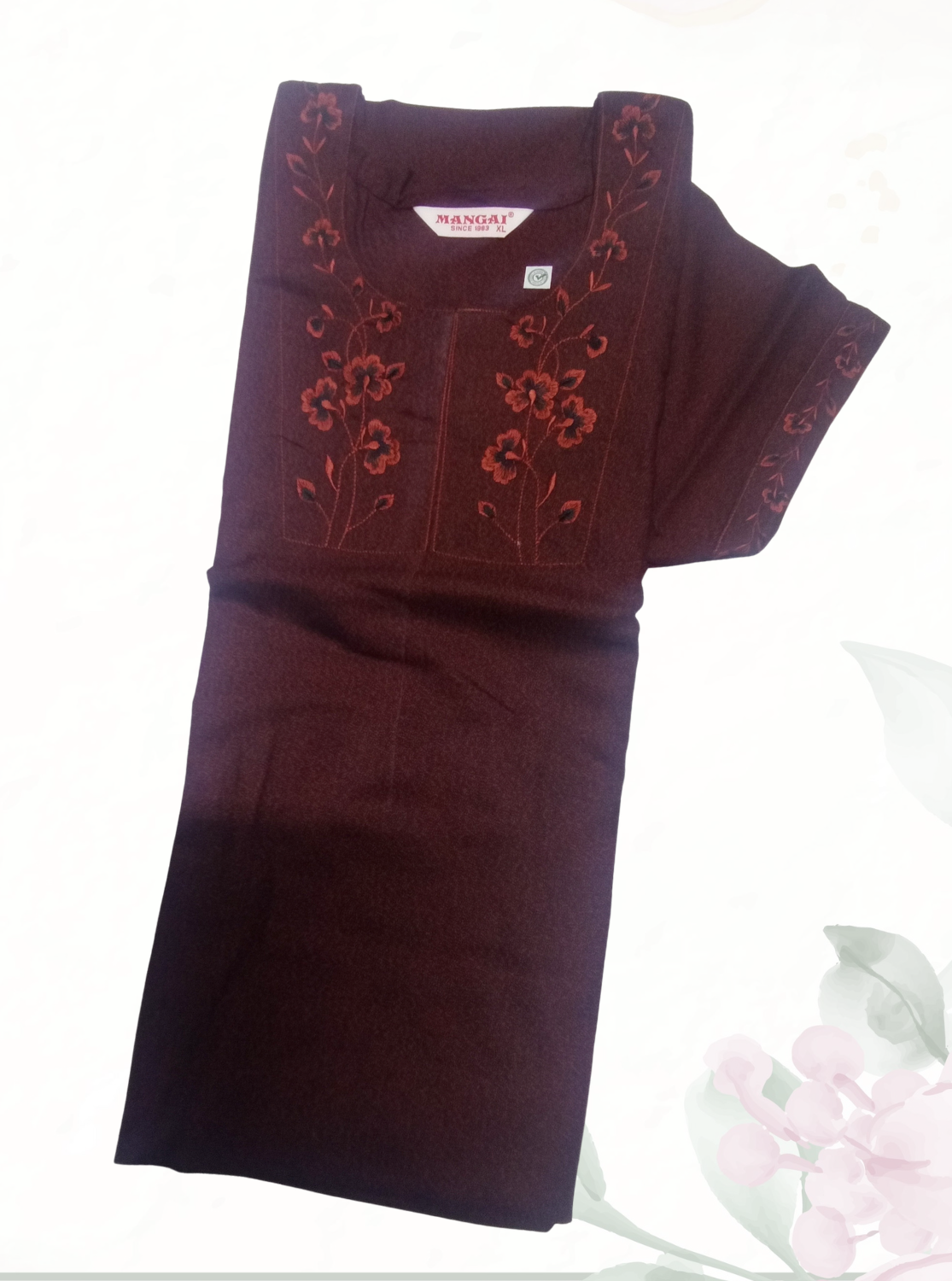 ALPINE Women’s Soft Cotton Embroidered Nighty – Purple Full Length Comfort Fit Night Dress with Side Pocket & Round Neck (HCC)