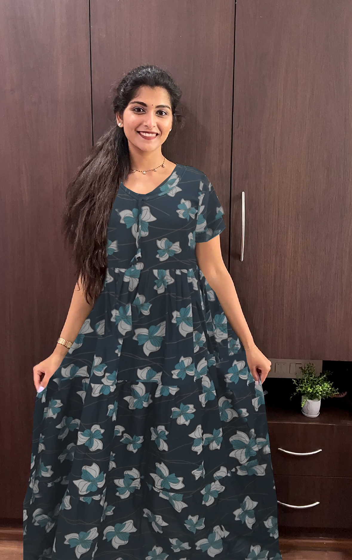 Stylish new FULL FROCK Model Nighties| Fancy Sleeves & Neck Pattern| Side Pocket with Back Tie Rope | Perfect Nightwear Trendy Women's (FRK)