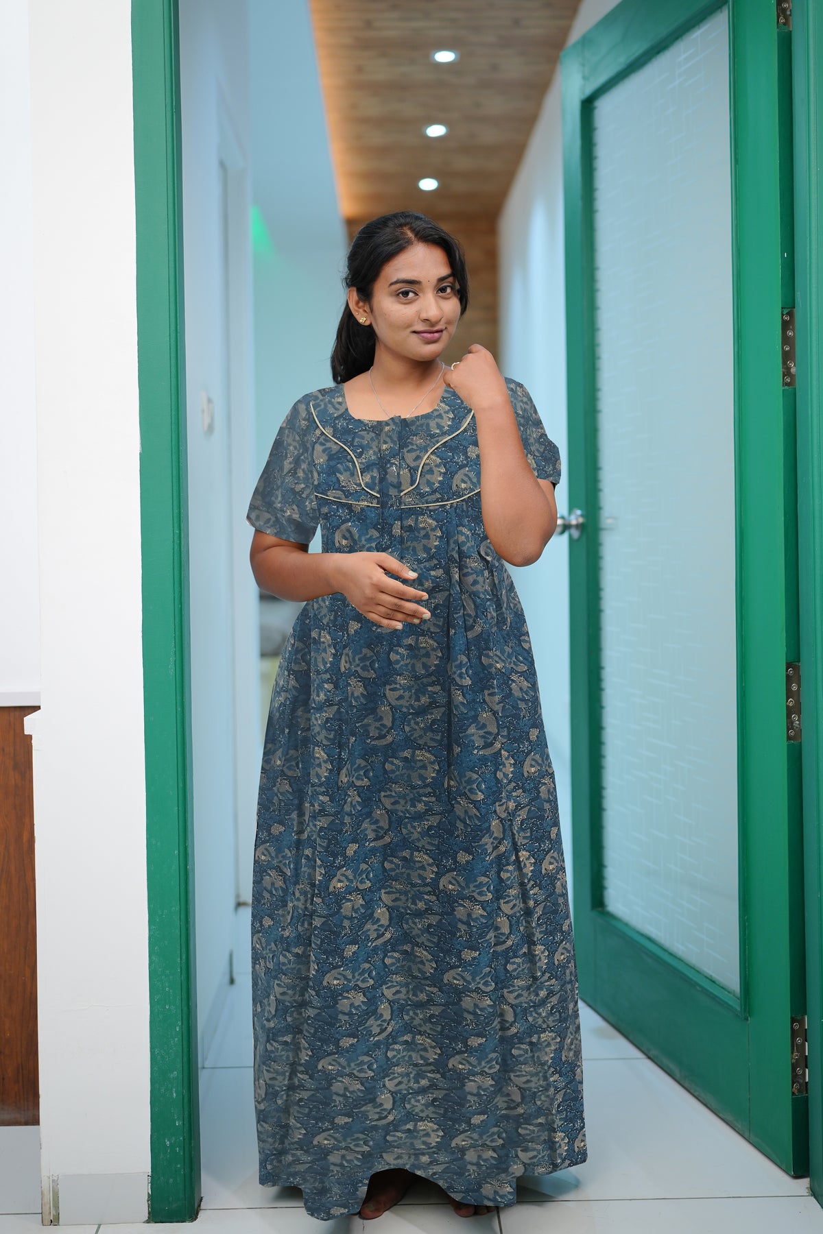 Regular Fit Cotton Printed Pleated Nighties