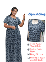 MANGAI Cotton Straight Zip Feeding Nighty |Post Pregnancy | Comfort and Style | Pleated Model | Soft Cotton Feeding Nighties (STF)