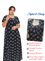 MANGAI Cotton Straight Zip Feeding Nighty |Post Pregnancy | Comfort and Style | Pleated Model | Soft Cotton Feeding Nighties (STF)