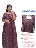 MANGAI Cotton Straight Zip Feeding Nighty |Post Pregnancy | Comfort and Style | Pleated Model | Soft Cotton Feeding Nighties (STF)