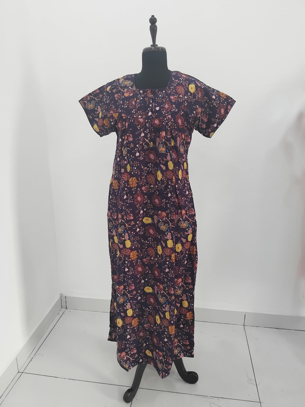 Regular Fit Cotton Printed Pleated Nighties