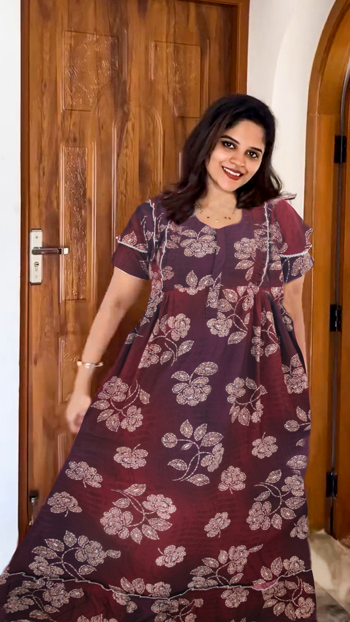 MANGAI Rayon Frock Nighties | Front Open Lengthy Zipper Comforts Feeding | Fancy Double Layered Sleeve's | Post & Pre Pregnancy's and Casual Wear | Side Pocket |Versatile Rayon Frock Night Gown's for Stylish Women's (RPW)