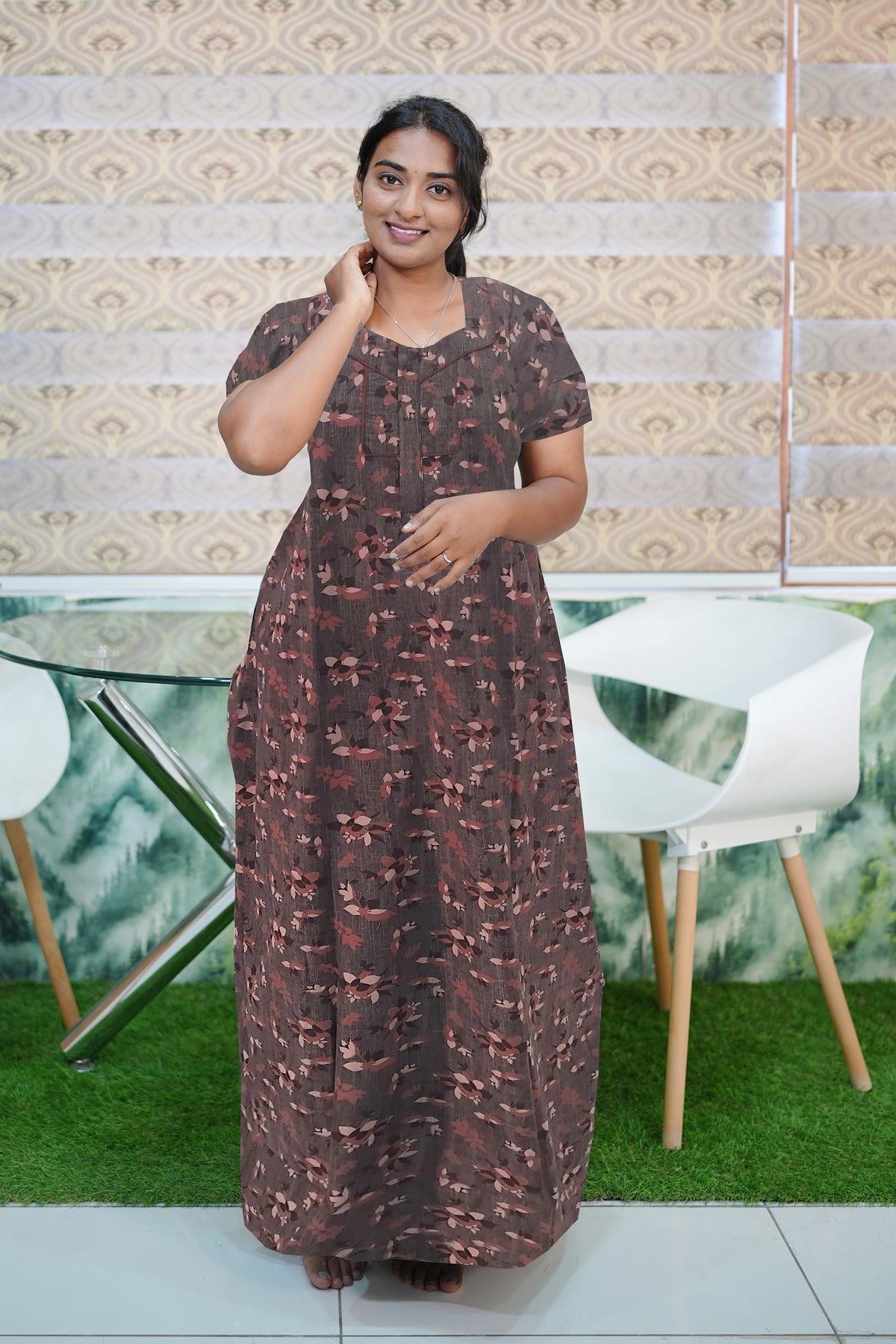 MANGAI New Regular Fit Cotton Printed Nighties - All Over Printed Stylish Nightwear for Stylish Women | Side Cut Pocket | Beautiful Nighties for Stylish Women's | Colorful Printed Cotton Nighties (MPL)