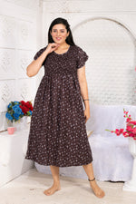 Alpine Smocking Maxi Frock Model Nightgown for Trendy Women's & Teenage Girl's | Stretchable Comfort to Body Fit | Side Pocket & Stylish Round Neck MAXI Gown for Women's Teenage Girl's (ASM)