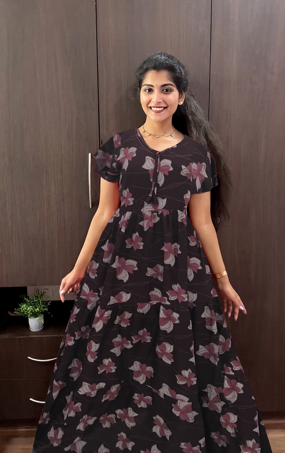 Stylish new FULL FROCK Model Nighties| Fancy Sleeves & Neck Pattern| Side Pocket with Back Tie Rope | Perfect Nightwear Trendy Women's (FRK)