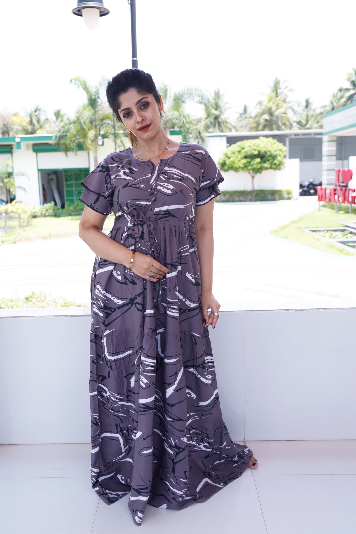 Stylish Arrivals Rayon Gathering Frock Model Night Gown's | Front Adjustable Gathering Style Rope Rope | Double Layer Sleeve | Trending Collection's for Stylish Women's (GFK)
