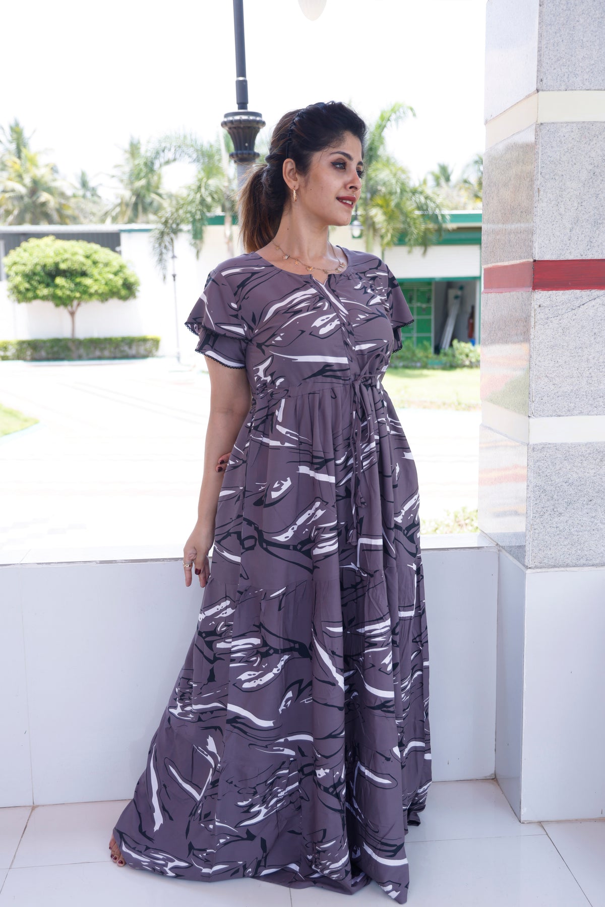 Stylish Arrivals Rayon Gathering Frock Model Night Gown's | Front Adjustable Gathering Style Rope Rope | Double Layer Sleeve | Trending Collection's for Stylish Women's (GFK)