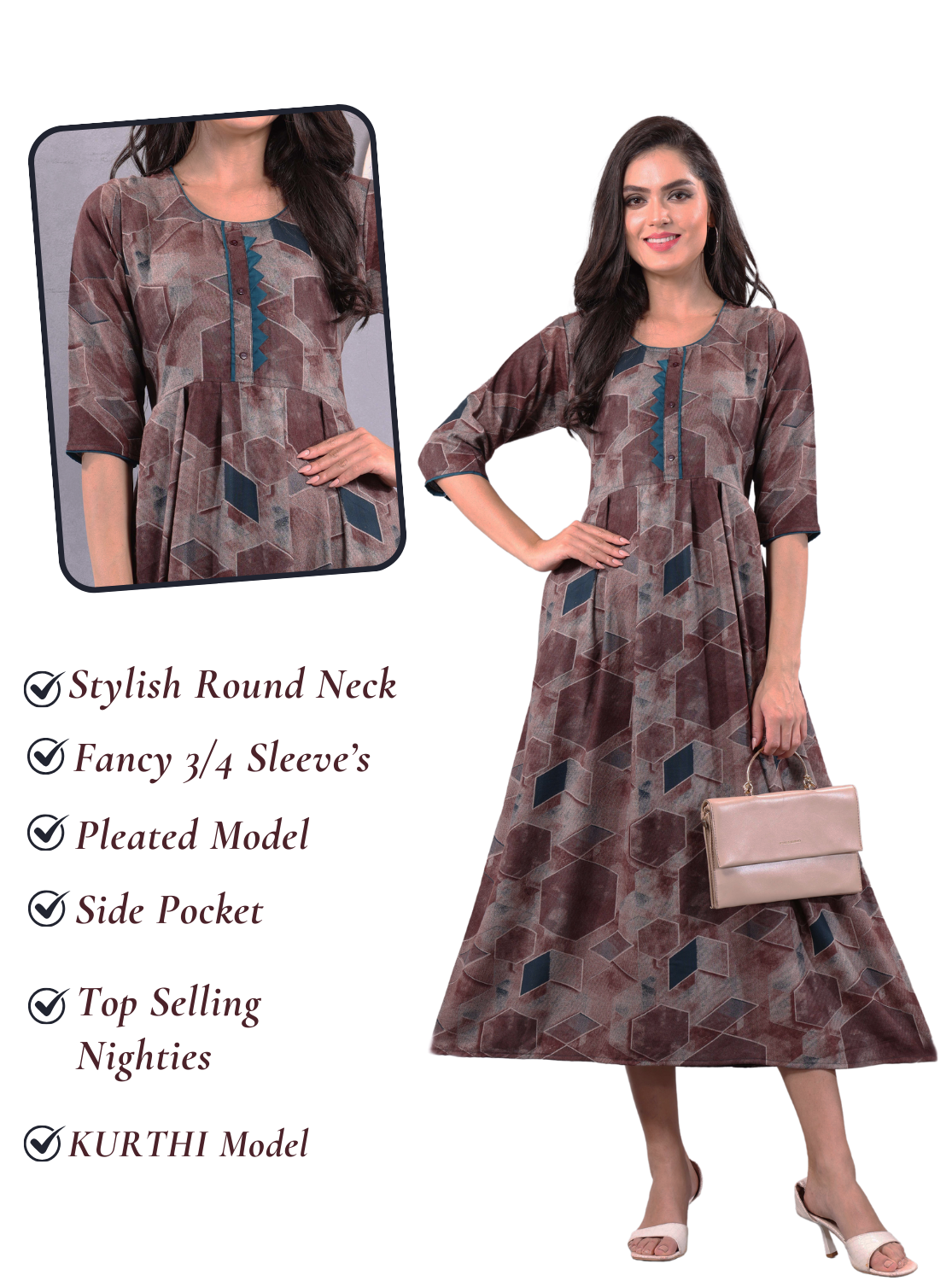 Fresh Arrivals Alpine KURTI Style | Beautiful Stylish KURTI Model | Long Sleeve |Fresh Collection's for Stylish Women's (MKA- 3/4)