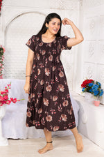 Alpine Smocking Maxi Frock Model Nightgown for Trendy Women's & Teenage Girl's | Stretchable Comfort to Body Fit | Side Pocket & Stylish Round Neck MAXI Gown for Women's Teenage Girl's (ASM)