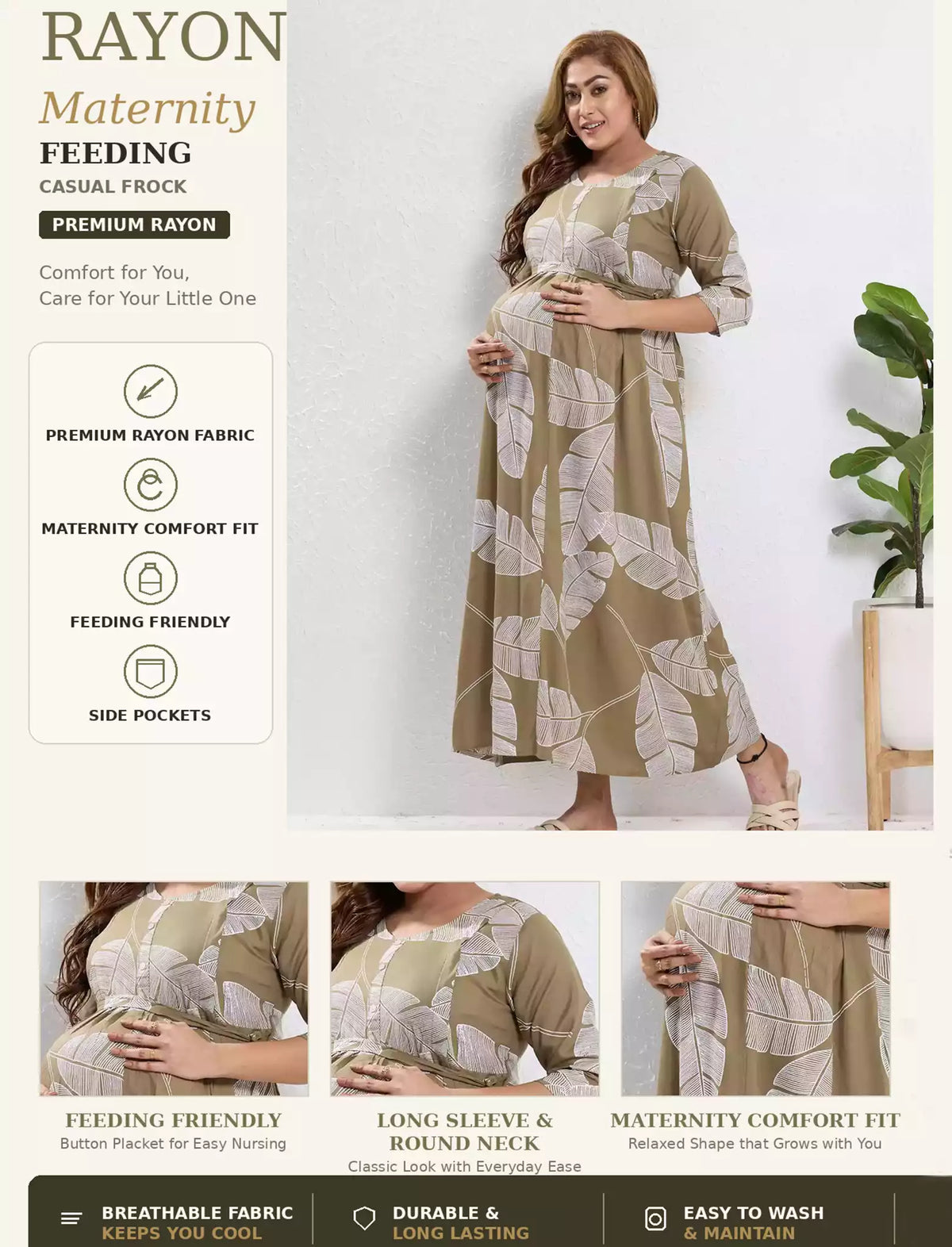Rayon Feeding Maternity Long Frock - Mangai Nighties