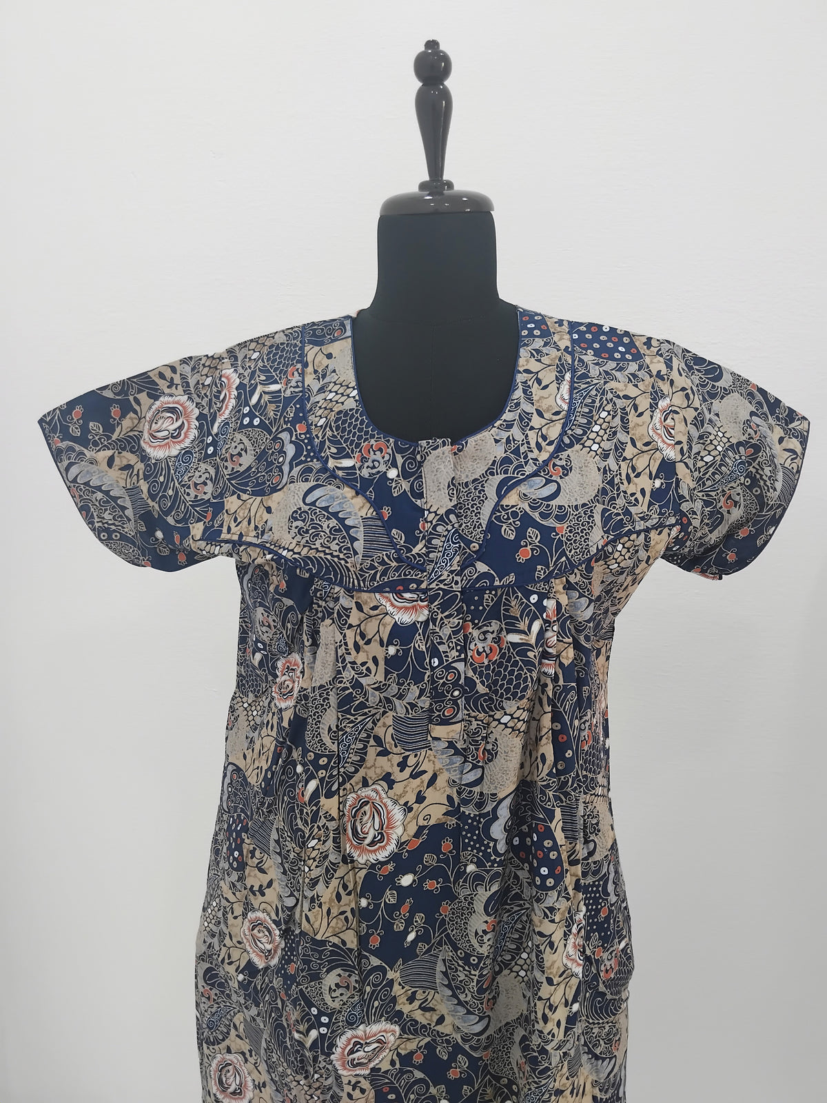Regular Fit Cotton Printed Pleated Nighties