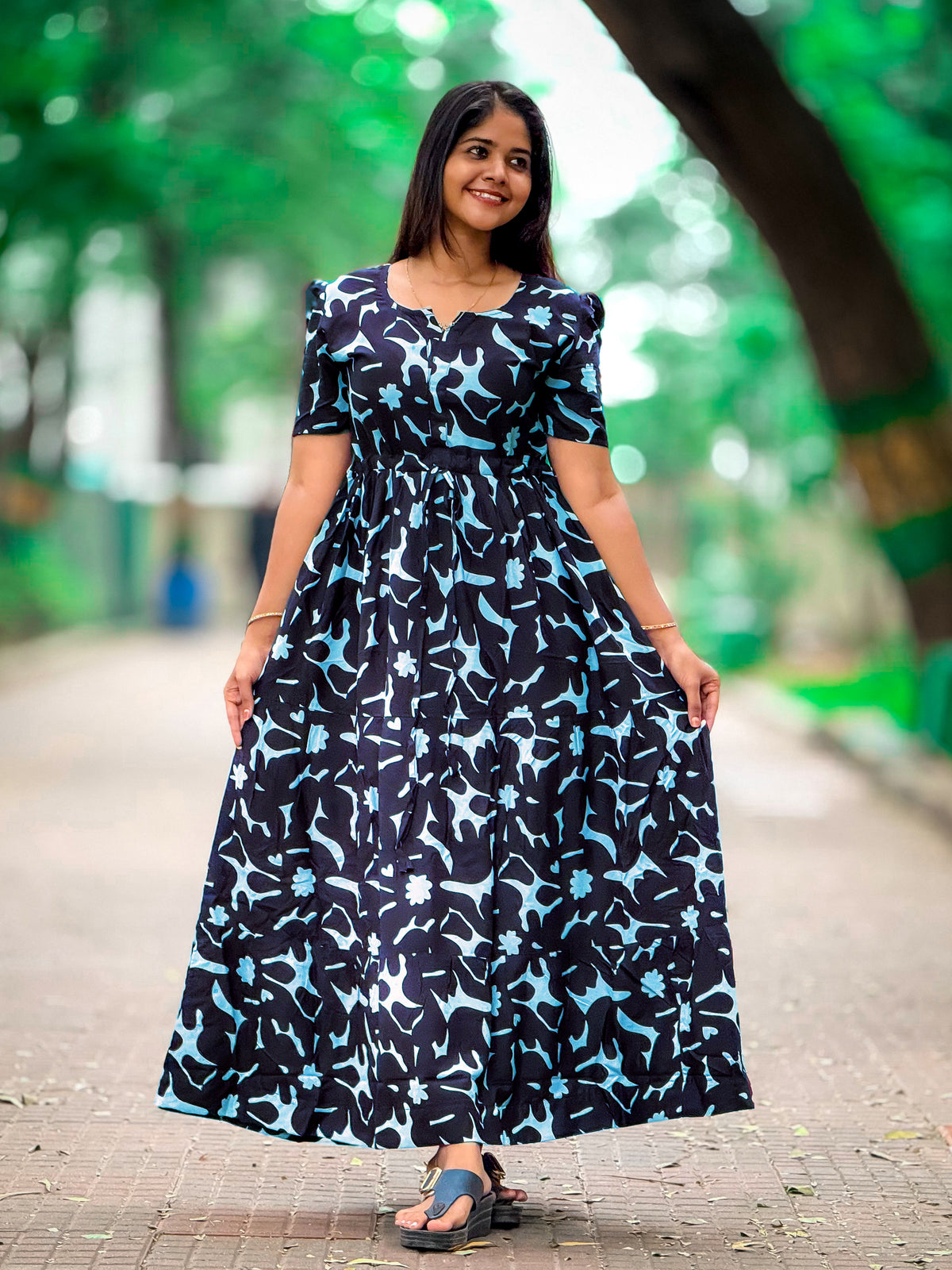 Stylish Arrivals Rayon Gathering Frock Model Night Gown's | Front Adjustable Gathering Style Rope Rope | Puff Sleeve | Trending Collection's for Stylish Women's (FKG)