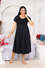 Alpine Smocking Maxi Frock Model Nightgown for Trendy Women's & Teenage Girl's | Stretchable Comfort to Body Fit | Side Pocket & Stylish Round Neck MAXI Gown for Women's Teenage Girl's (ASM)