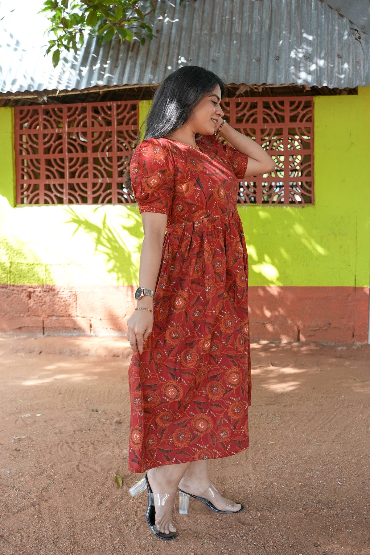 New Mangai Cotton Feeding MAXI Soft & Smooth Cotton | Invisible Vertical Feeding Zipper | Side Pockets | Back Adjustable Tie Rope |Casual & Maternity Wear (JFM)